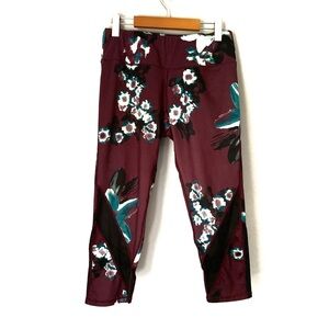 ACX Capri Athletic Leggings Burgundy and Floral
